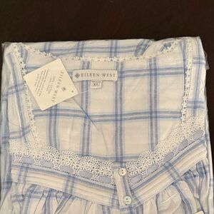 Eileen West Light Blue Check Flannel Nightgown